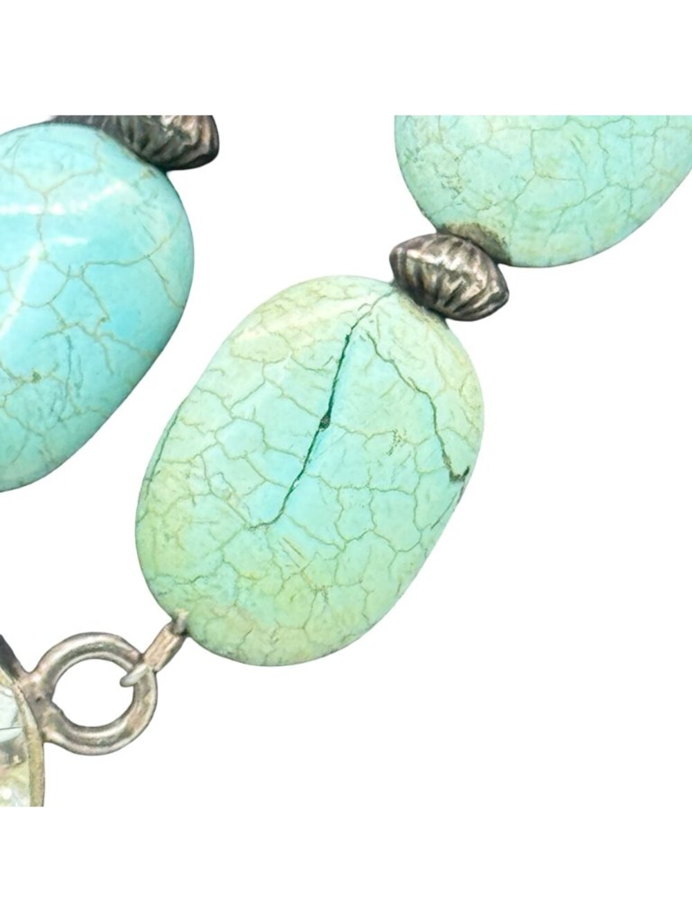 Artisan Turquoise & Red Coral Sterling Silver Necklace Clear Quartz18" 925 READ - Picture 3 of 9